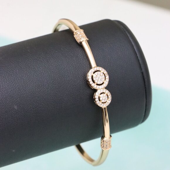 Dual Circle Design Rose Gold Bangle with Sparkling Accents, XPBL0430 - Picture 7 of 10